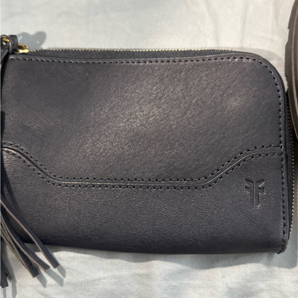 Frye Dark Leather Wallet with Tassel Accent